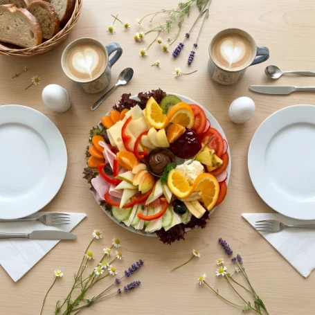 Schlemmerfrühstück für 2 Personen im Café im Hirsch Tübingen mit Schinken, Salami, versch. Käsen, Nutella, Marmelade, Frischkäse, 2 Eier